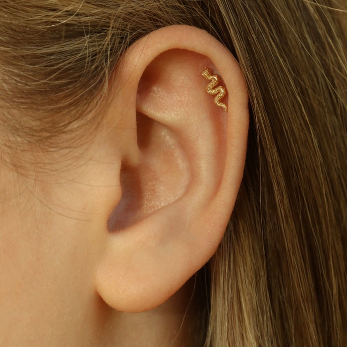 14k Mini Snake Flatback Earring - Earrings - Lulu Ave Body Jewelery