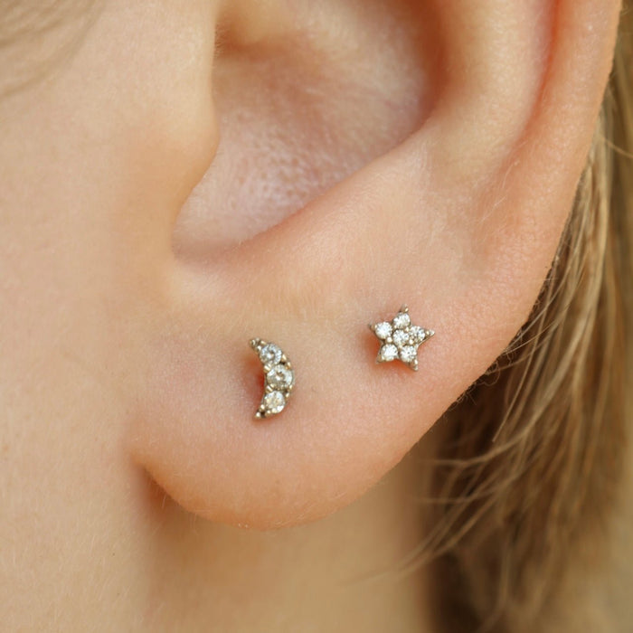 14k Crystal Star Flat back Earring - Threadless - Lulu Ave Body Jewelery