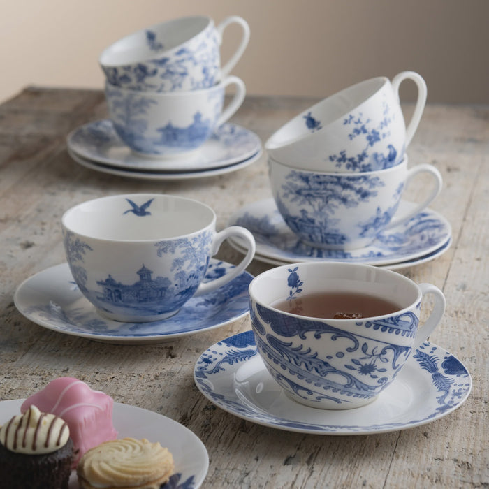 Aynsley Archive Blue Teacups & Saucers Set of 6
