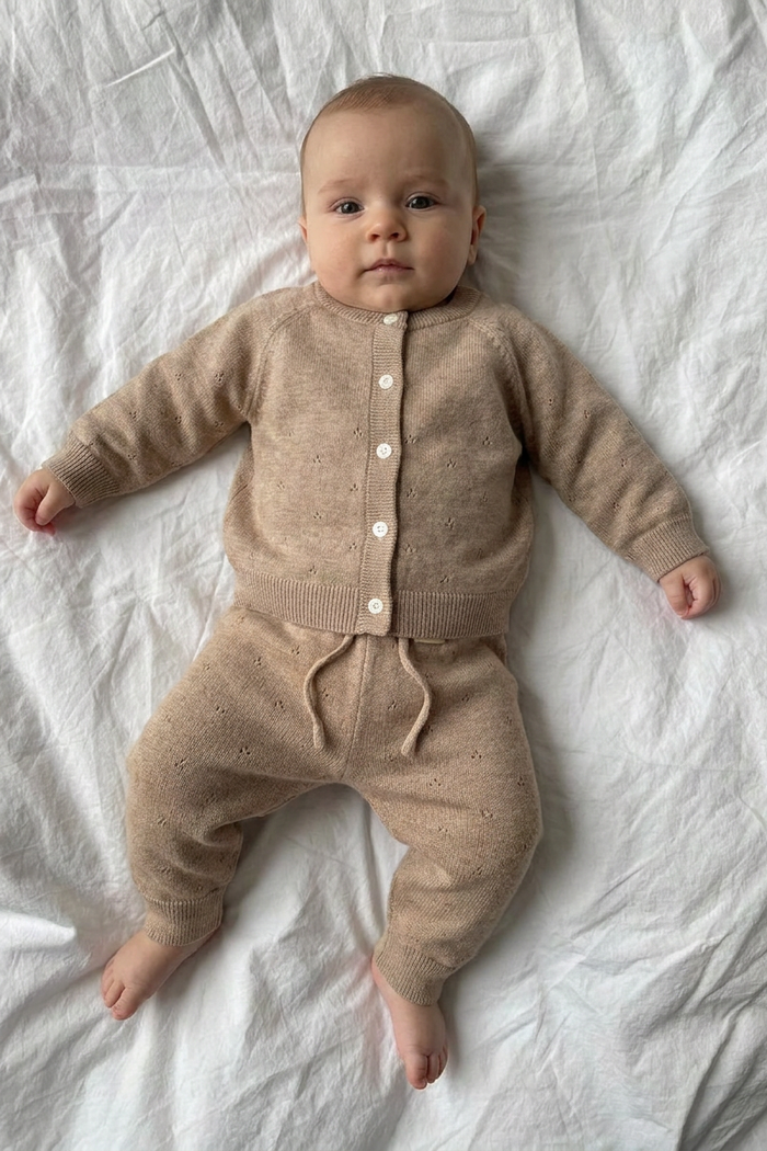 Edris Newborn Pointelle Knit Pants - Woodsmoke