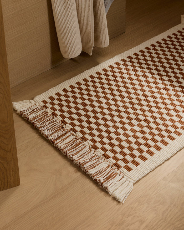 Organic Checkered Bath Rug | Natural and Tobacco - Pretti.Cool