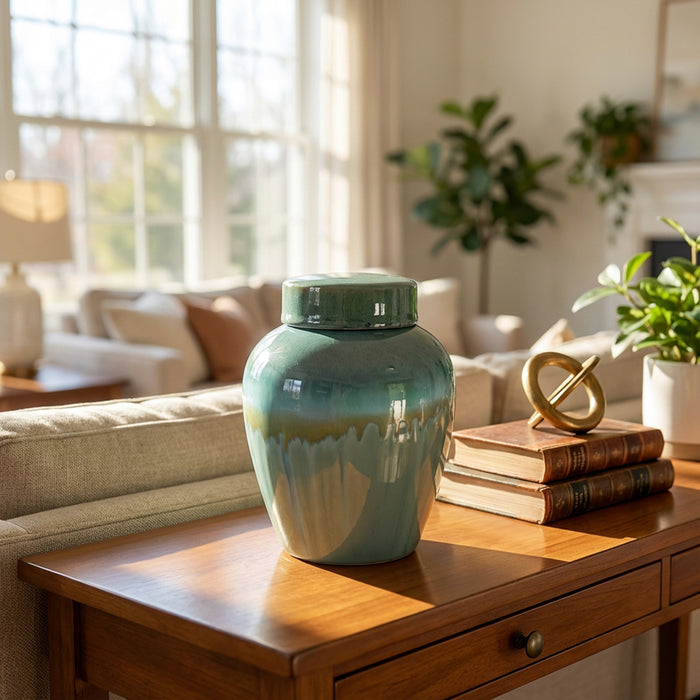 Reactive Glaze Lidded Jar, 19cm