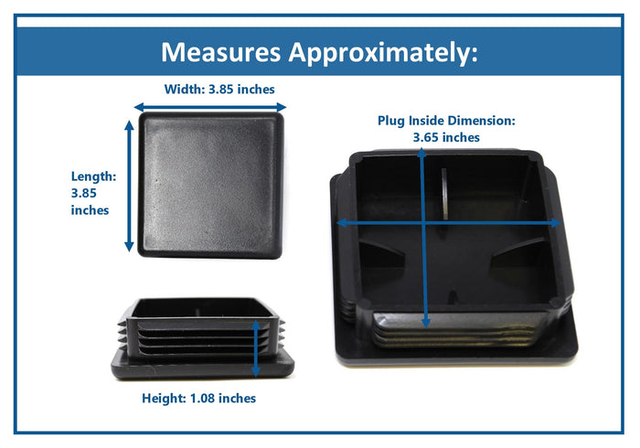 Tubing Caps 4" Square Black Plastic 4x4 inch, Finishing Plug, Pipe Tubing End Cap, Durable, Universal
