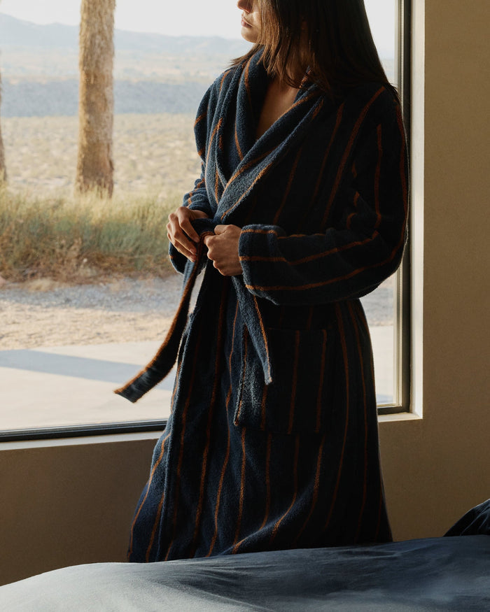 Turkish Cotton Stripe Robe | Ink with Tobacco - Pretti.Cool