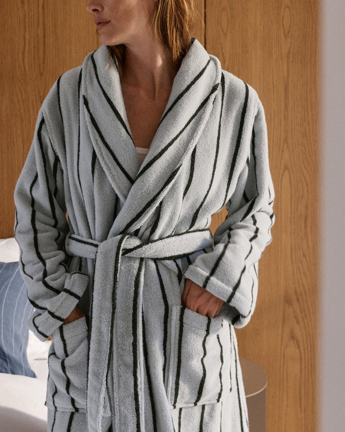 Turkish Cotton Stripe Robe | Sky with Evergreen - Pretti.Cool