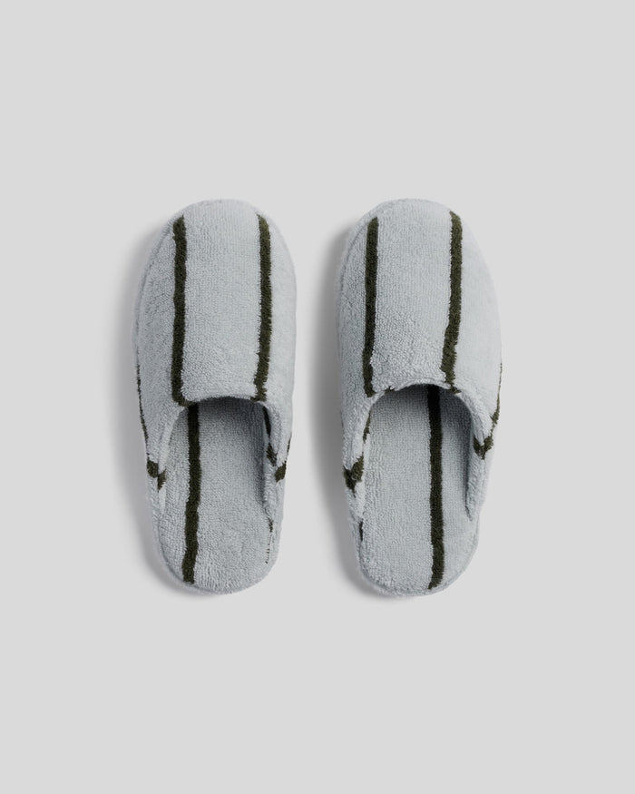 Turkish Cotton Stripe Slippers | Sky with Evergreen - Pretti.Cool